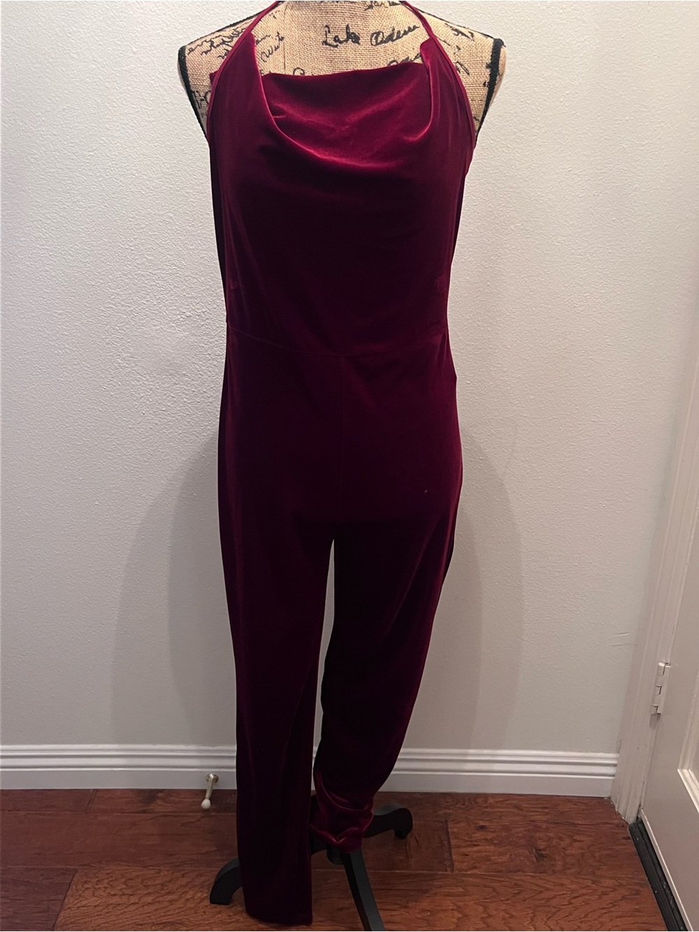 SHEIN Burgundy Velvet Cowl Neck Jumpsuit